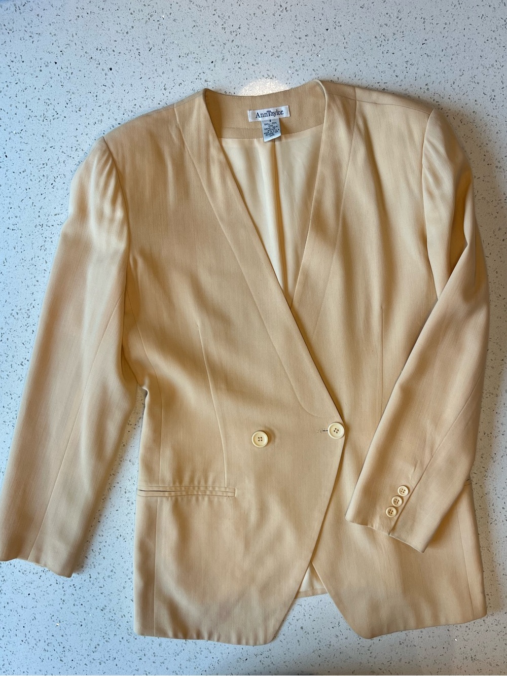 Vintage Anne Klein Wool Butter Yellow Double-Breasted Tailored Blazer